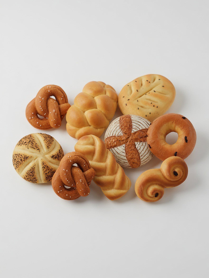 ImagineHaul Yellow Door Breads of the World sensory play stones include a pretzel, challah, bagel, croissant, and more. Made from durable stone mix.