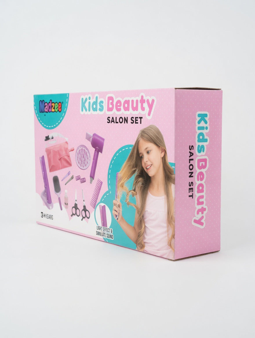Madzee Kids Beauty Salon Set – Pretend Play Hair Styling Kit for Girls | Light & Sound | Ages 3+