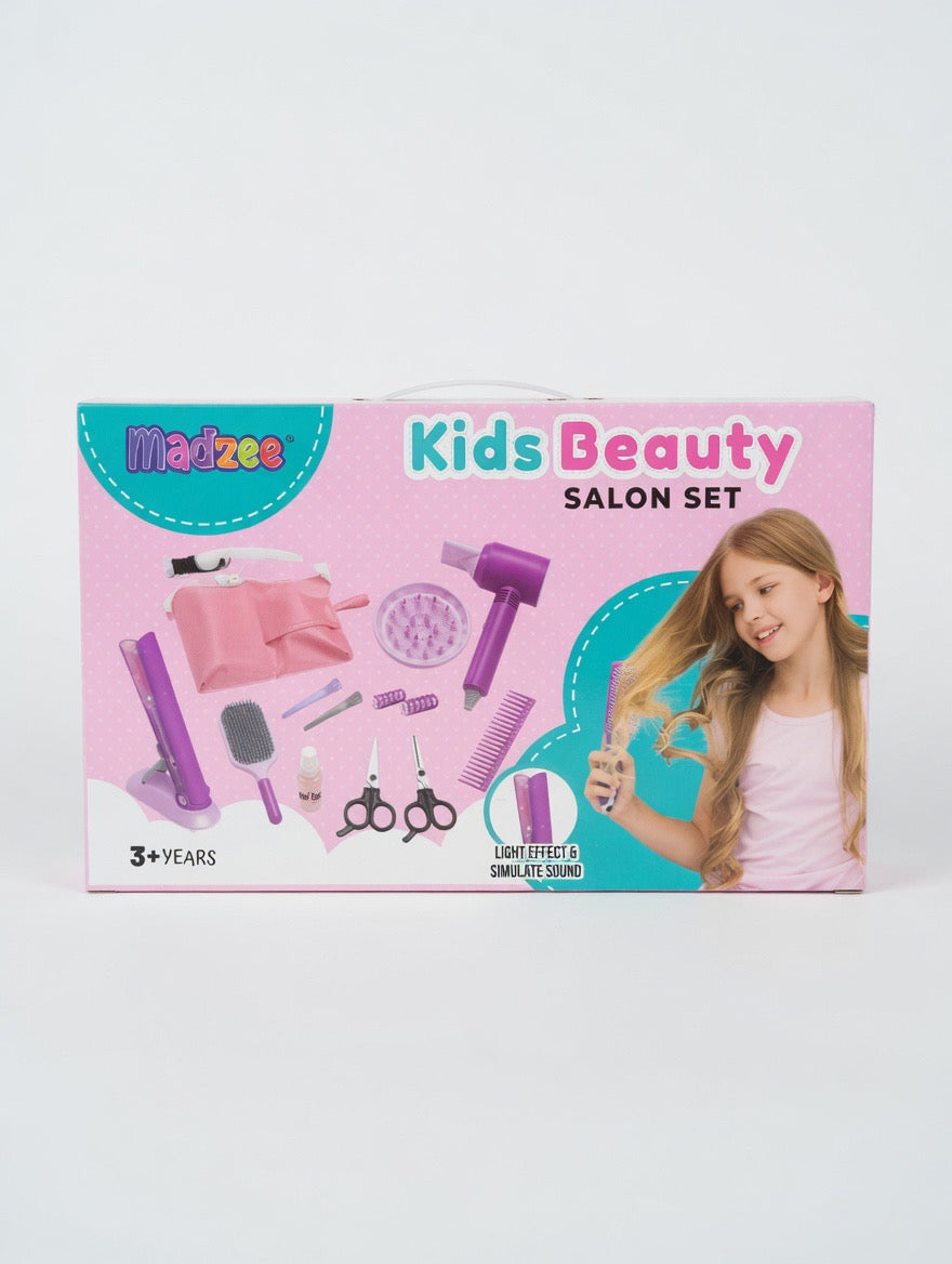 Madzee Kids Beauty Salon Set – Pretend Play Hair Styling Kit for Girls | Light & Sound | Ages 3+