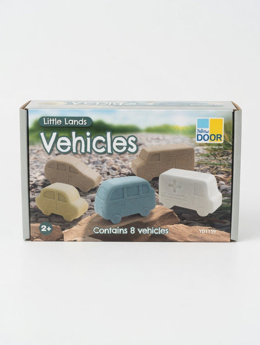 Yellow Door Little Lands Vehicles Sensory Play Stones – 8 Vehicle Sculptures | Montessori | Ages 2+