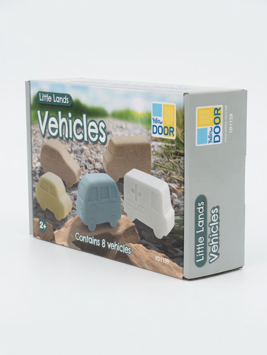 Yellow Door Little Lands Vehicles Sensory Play Stones – 8 Vehicle Sculptures | Montessori | Ages 2+