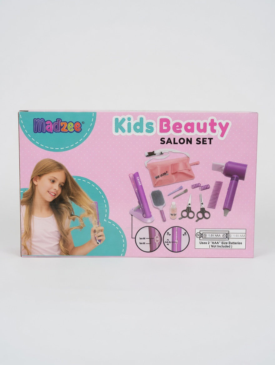 Madzee Kids Beauty Salon Set – Pretend Play Hair Styling Kit for Girls | Light & Sound | Ages 3+