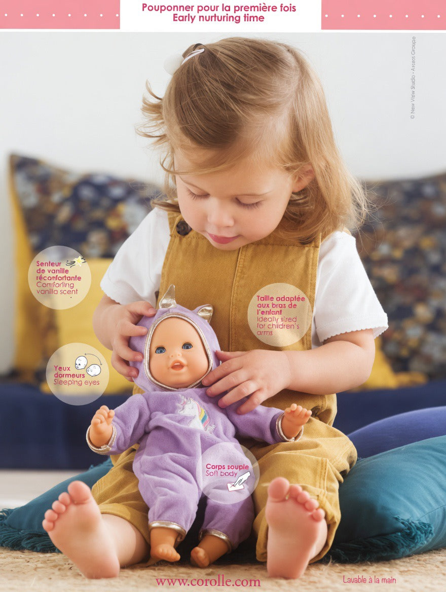 Corolle Bébé Calin Unicorn Baby Doll – 12" Soft Body | Sleeping Eyes | Vanilla Scent | Ages 18M+