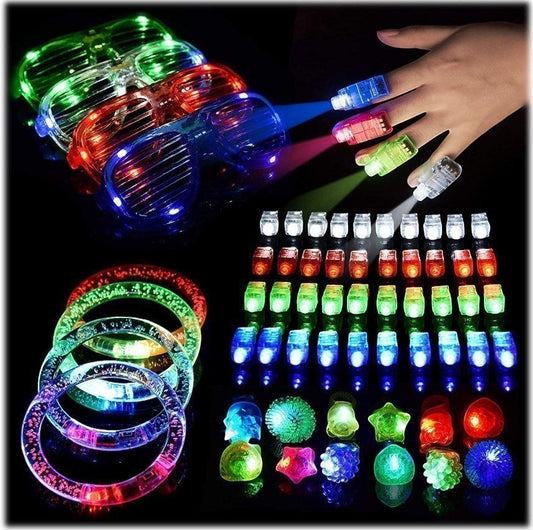 LED Party Glow Set – Finger Lights, Bracelets, Rings & Glasses
