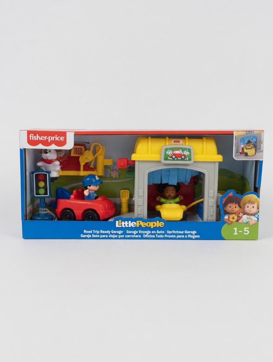 Fisher-Price Little People Road Trip Ready Garage Playset – Car Wash, 2 Cars, 2 Figures & Dog | Ages 1-5
