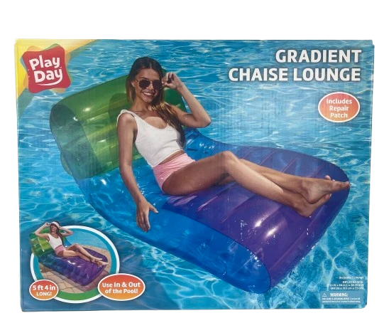 Play Day Gradient Chaise Lounge Inflatable Pool Float – 5 ft 4 in | Use In & Out of Pool