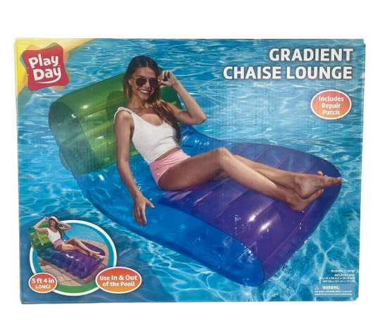 Play Day Gradient Chaise Lounge Inflatable Pool Float – 5 ft 4 in | Use In & Out of Pool