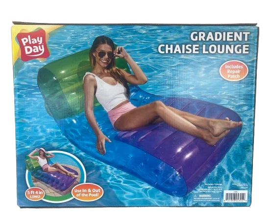 Play Day Gradient Chaise Lounge Inflatable Pool Float – 5 ft 4 in | Use In & Out of Pool