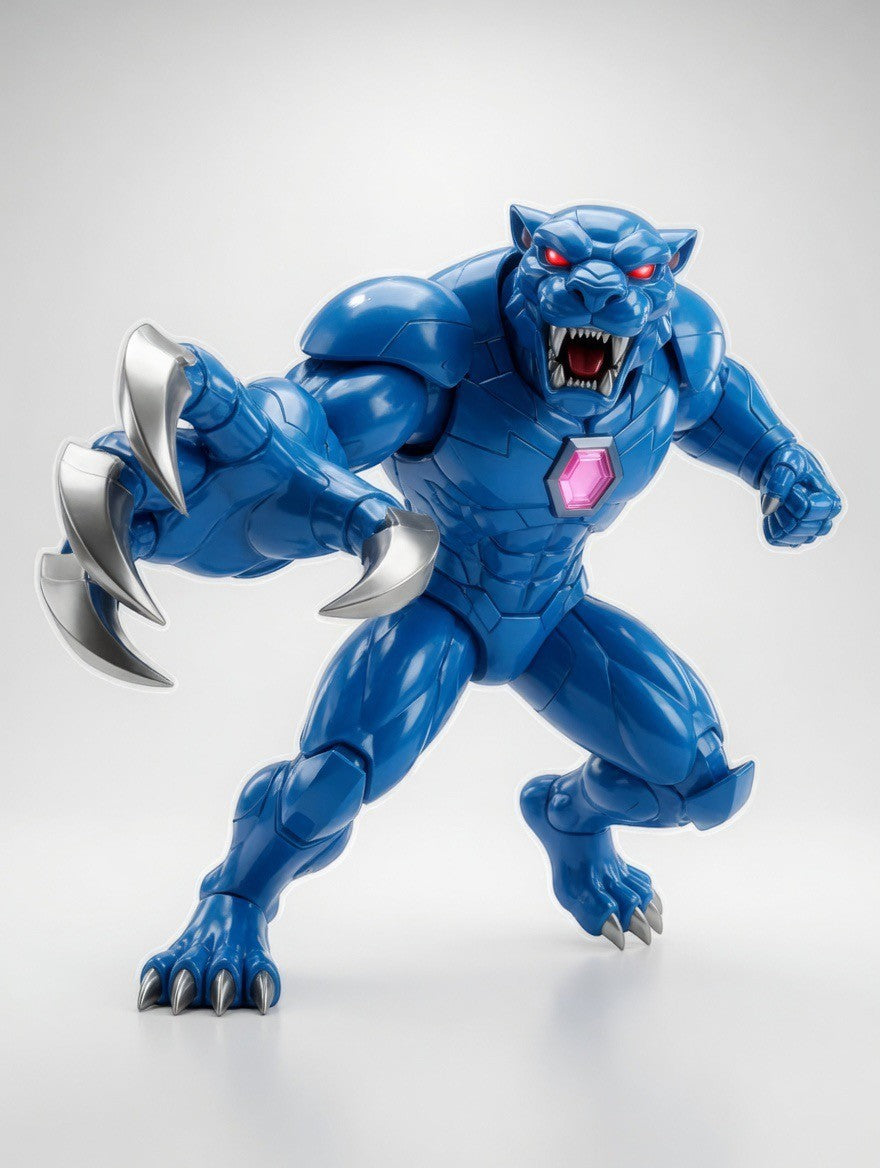ImagineHaul MrBeast Lab Hybrids blue panther action figure with red eyes and silver claws.