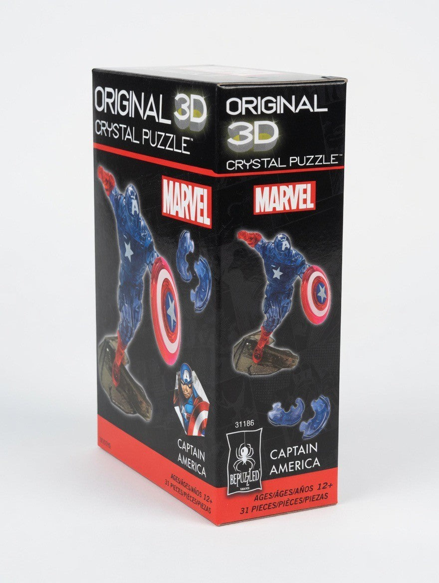 ImagineHaul Marvel Captain America 3D Crystal Puzzle, 31 pieces, translucent blue and red collectible figure with shield.