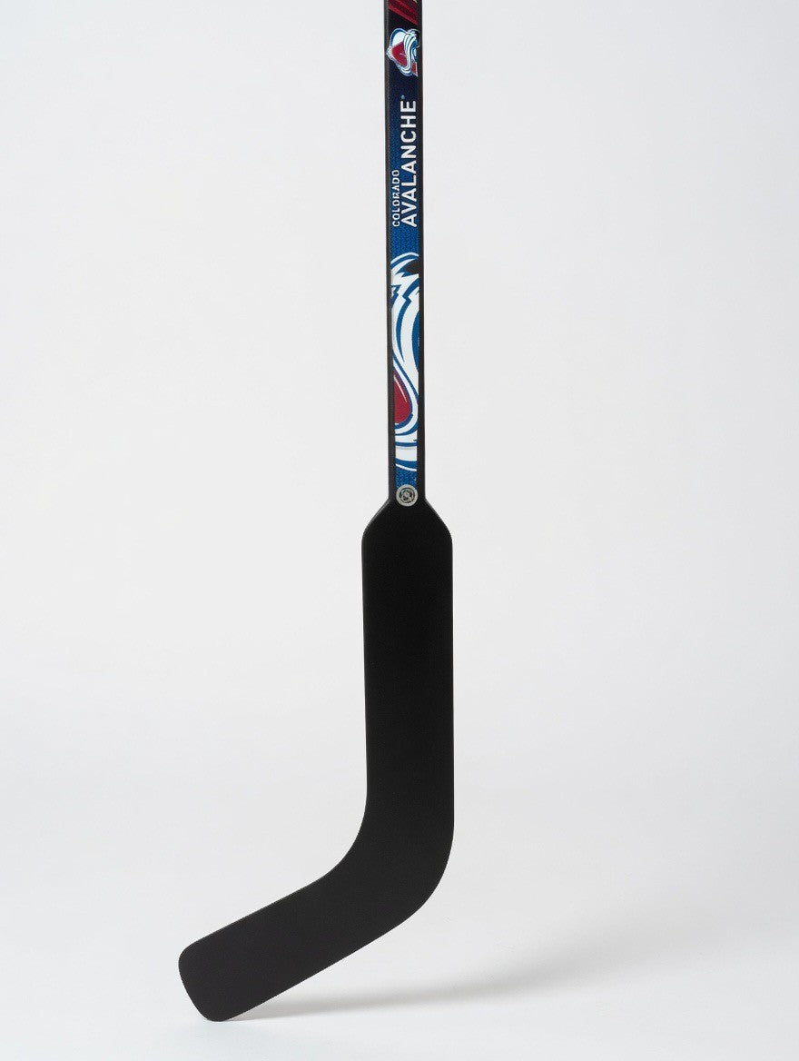 ImagineHaul Colorado Avalanche NHL mini goalie stick with black blade and composite shaft featuring team colours and logo.