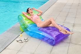 ImagineHaul blue-to-green gradient inflatable chaise lounge pool float with backrest, 5 ft 4 in long.