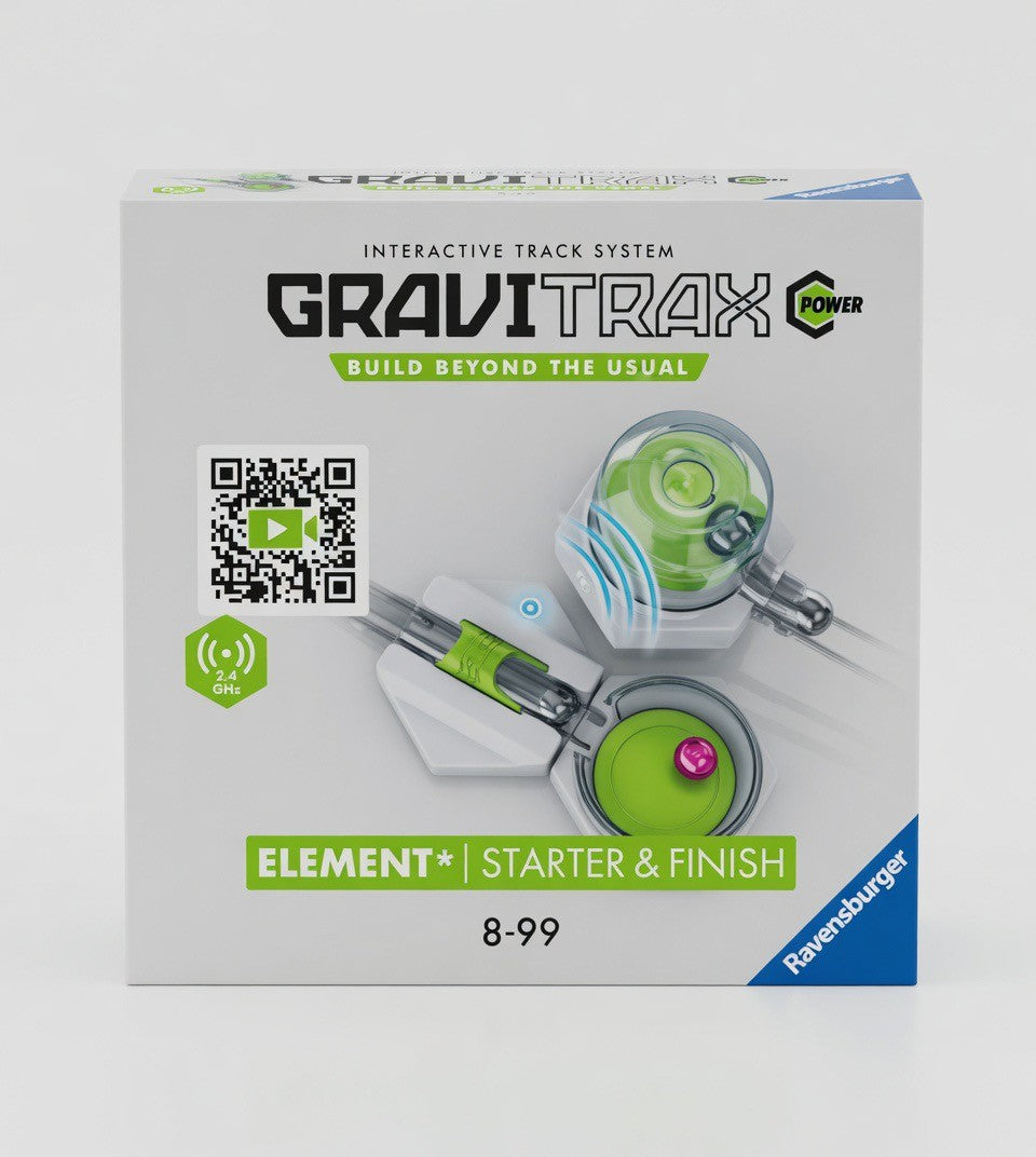 ImagineHaul GraviTrax C Power Element Starter & Finish box with green and white accents, showing the interactive track system.