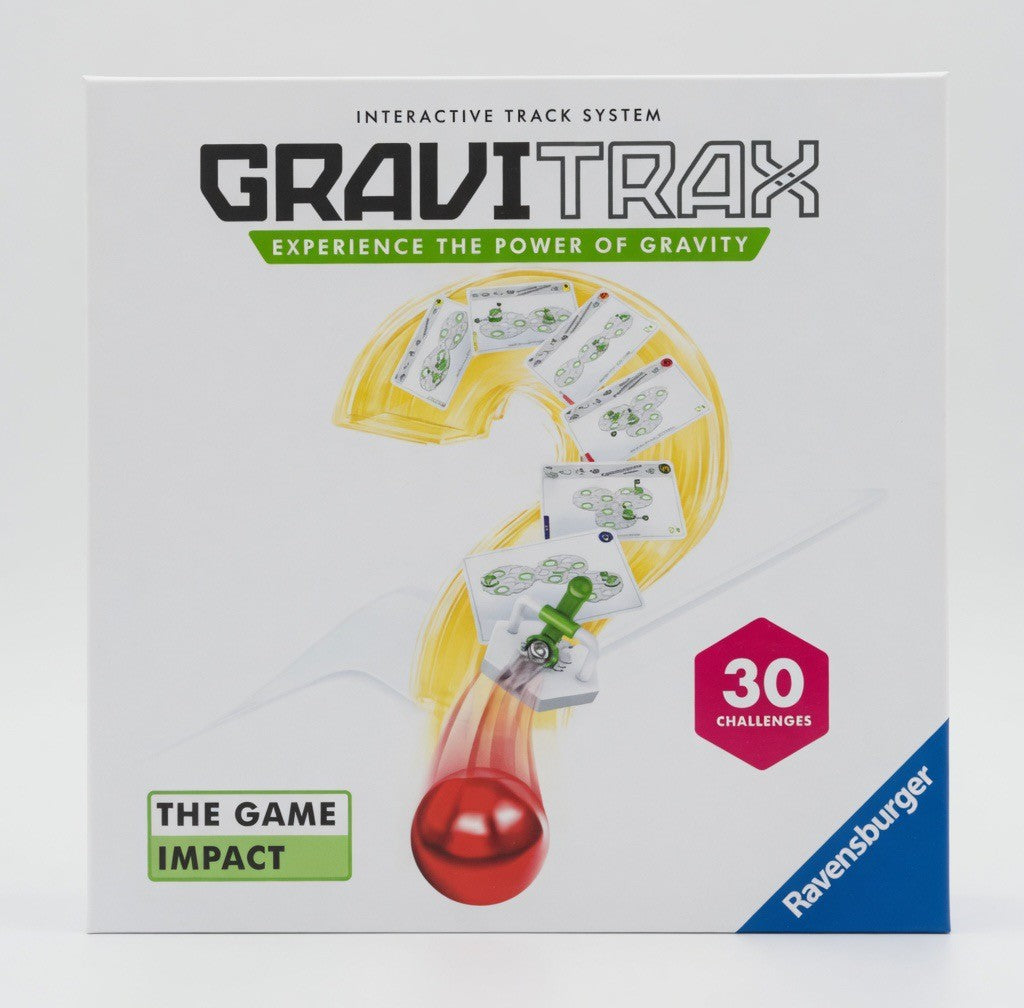ImagineHaul GraviTrax The Game: Impact STEM challenge game box with a red marble in motion, 30 challenges highlighted.