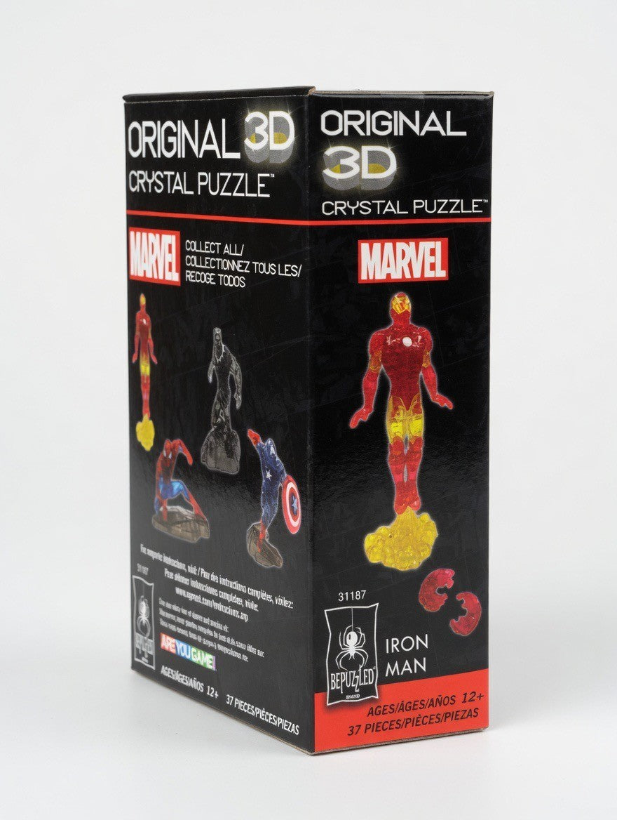 ImagineHaul Marvel Iron Man 3D Crystal Puzzle, 37 pieces, translucent red and gold figure with yellow energy blast base.