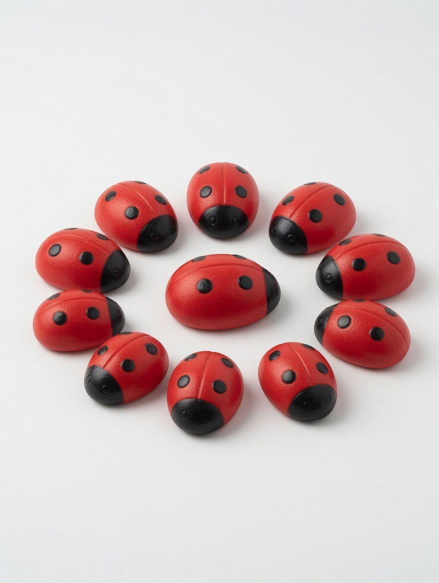 ImagineHaul Yellow Door Ladybug Counting Stones are red with black spots, representing numbers 0-10 for early math learning.