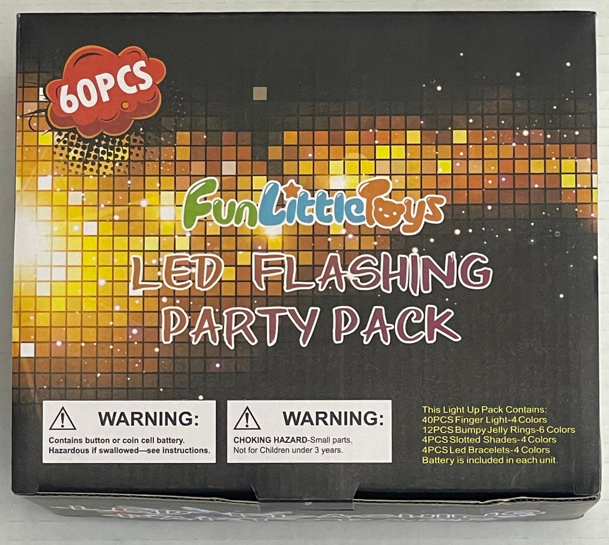 ImagineHaul LED Party Glow Set with 60 pieces including finger lights, bracelets, rings, and shutter glasses in assorted colors.