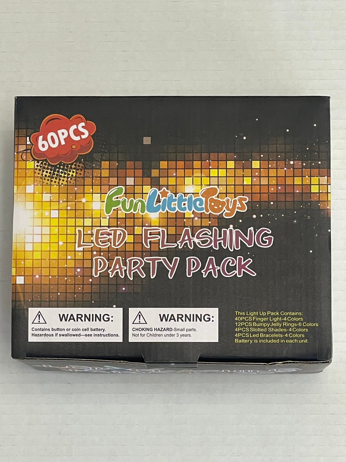 ImagineHaul LED Party Glow Set box with 60 pieces including finger lights, bracelets, rings, and glasses.