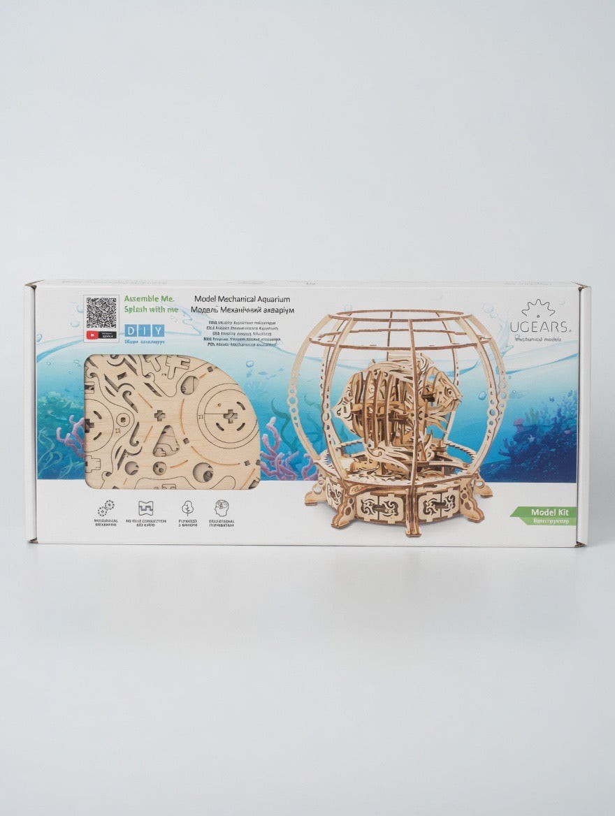 ImagineHaul Mechanical Aquarium wooden model kit with 325 birch plywood pieces and a moving fish.