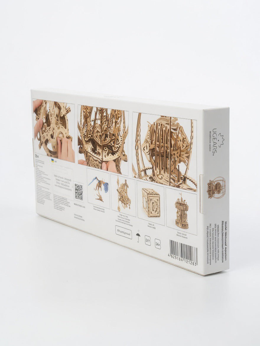ImagineHaul Mechanical Aquarium wooden model kit with 325 birch plywood pieces and a moving fish.