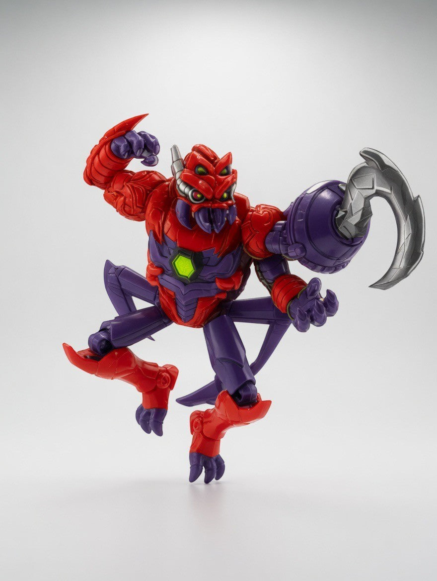 ImagineHaul MrBeast Lab Hybrids red and purple alien action figure with swappable parts and a claw arm.