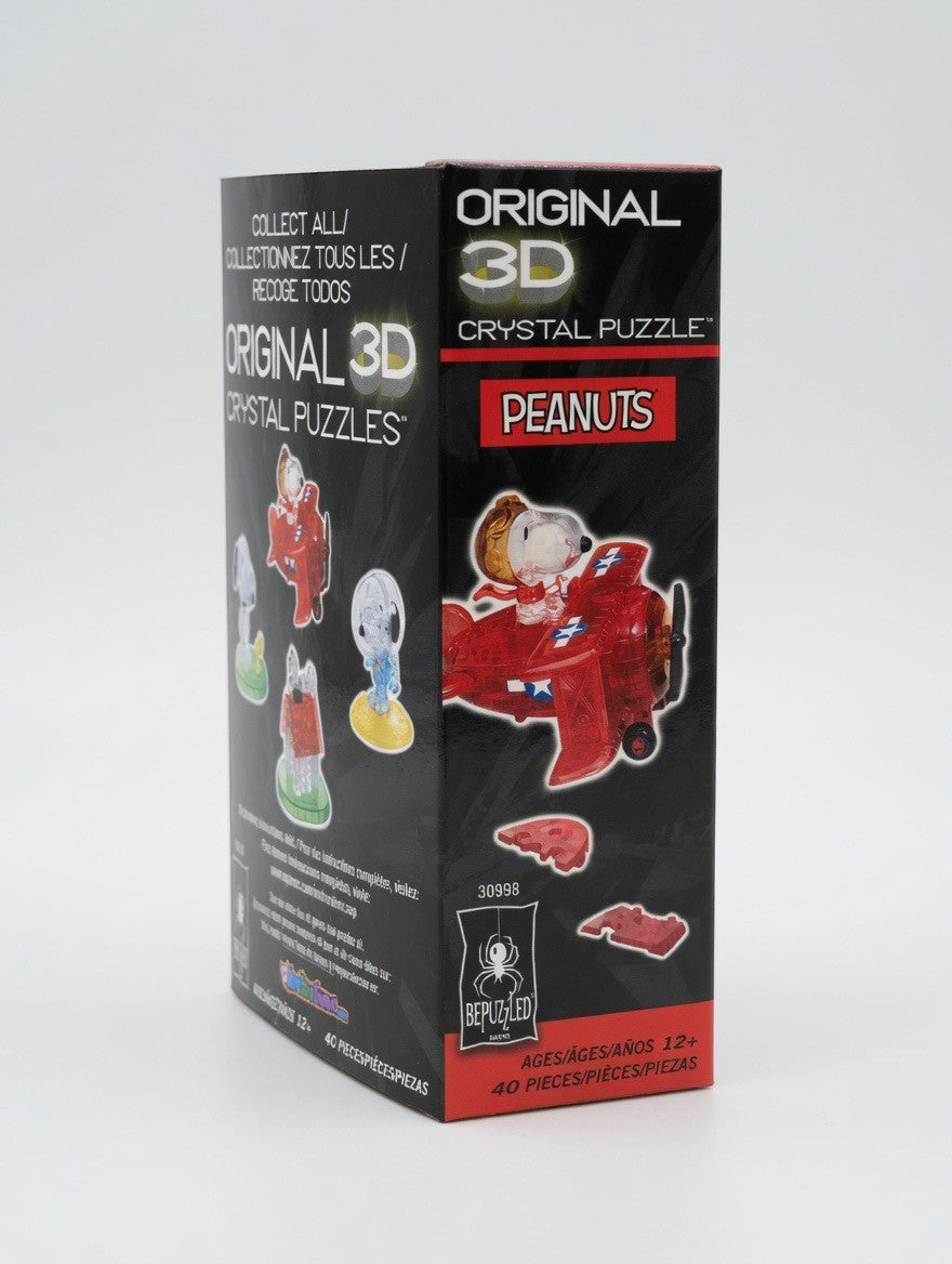ImagineHaul Peanuts Snoopy Flying Ace 3D Crystal Puzzle, a red biplane with Snoopy as the pilot. 40 pieces.