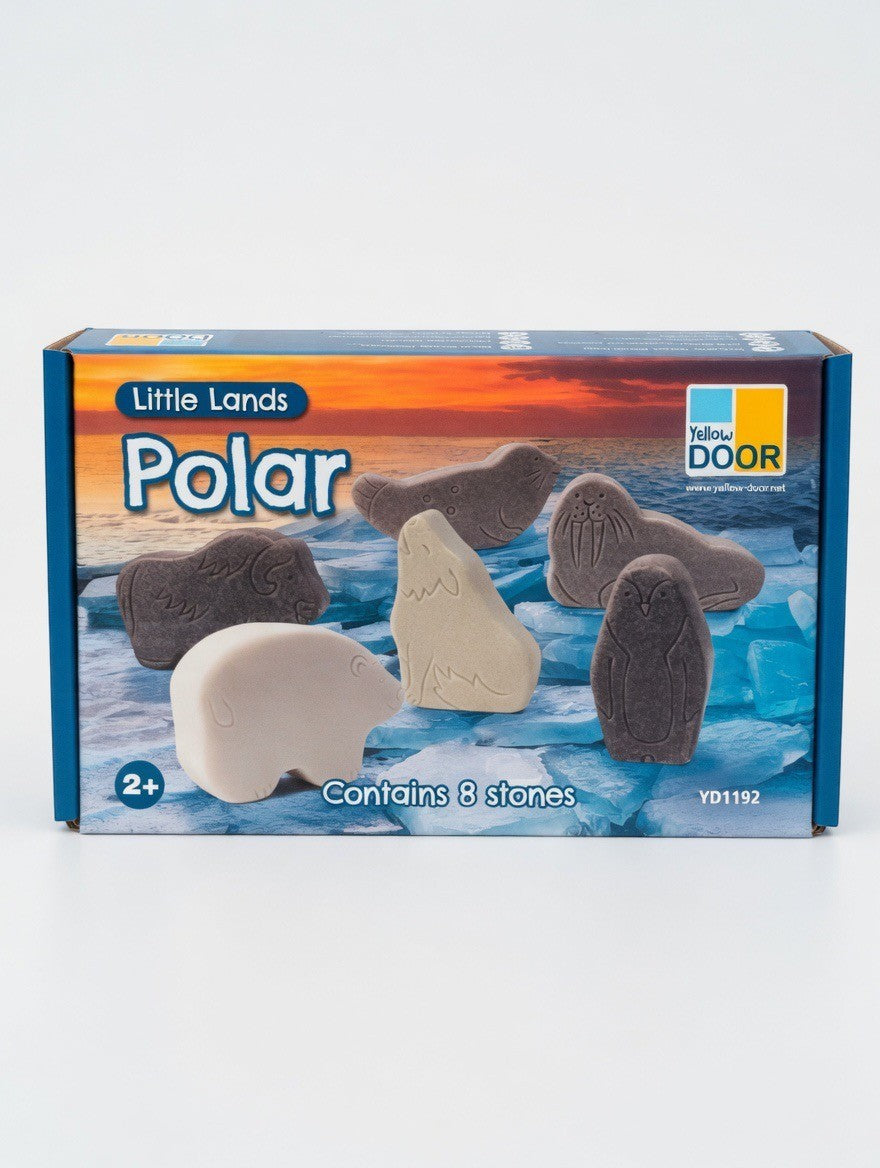 ImagineHaul Little Lands Polar Sensory Stones: 8 arctic animal sculptures including polar bear, walrus, seal, penguin, and wolf. Made from durable stone mix.