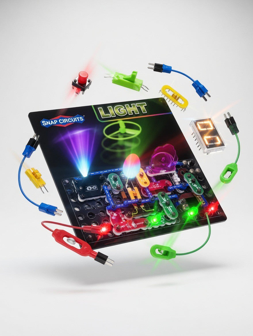 ImagineHaul Snap Circuits Light electronics kit with colorful snap-together components, LEDs, and a digital display for STEM learning.