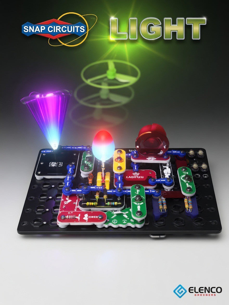 ImagineHaul Snap Circuits Light electronics kit with colorful components, LED lights, and a spinning propeller. STEM toy for ages 8+.