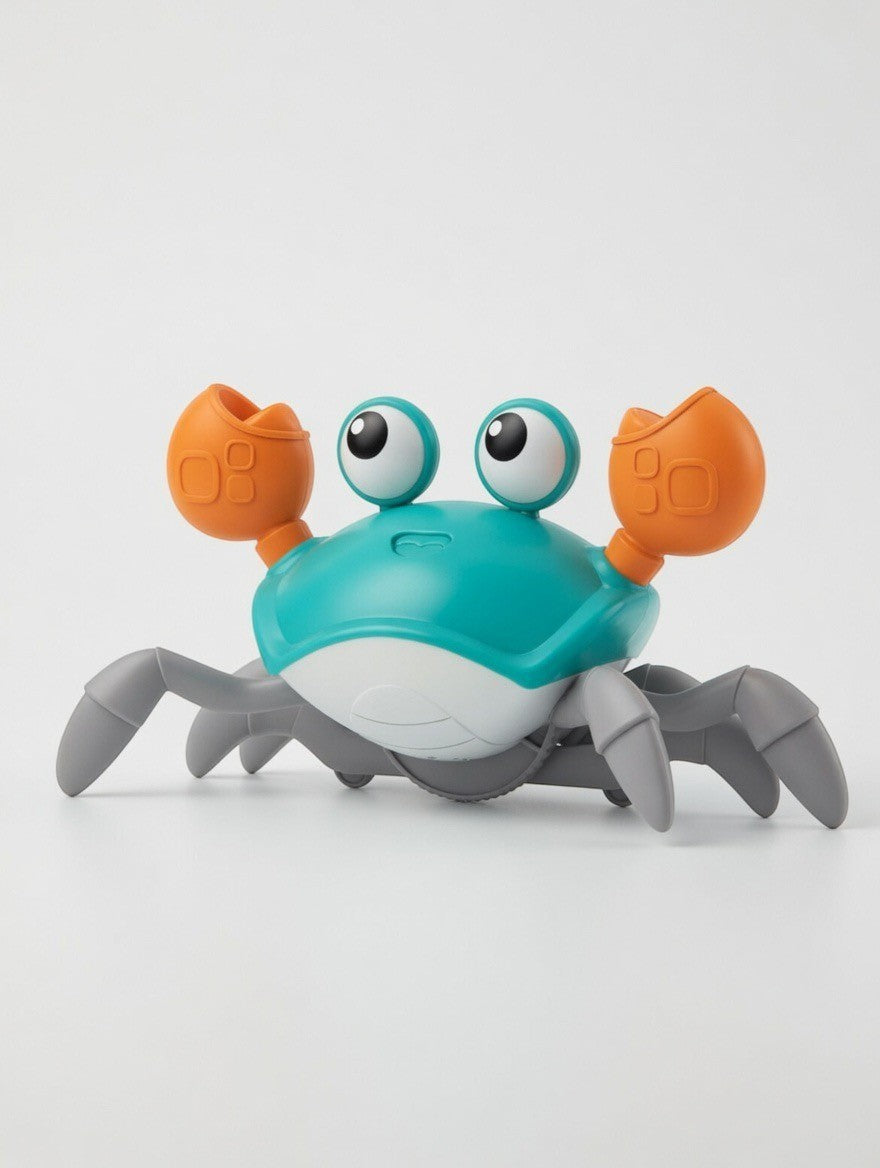 ImagineHaul teal and orange crab toy with big eyes and grey legs, featuring light and sound with auto obstacle avoidance.