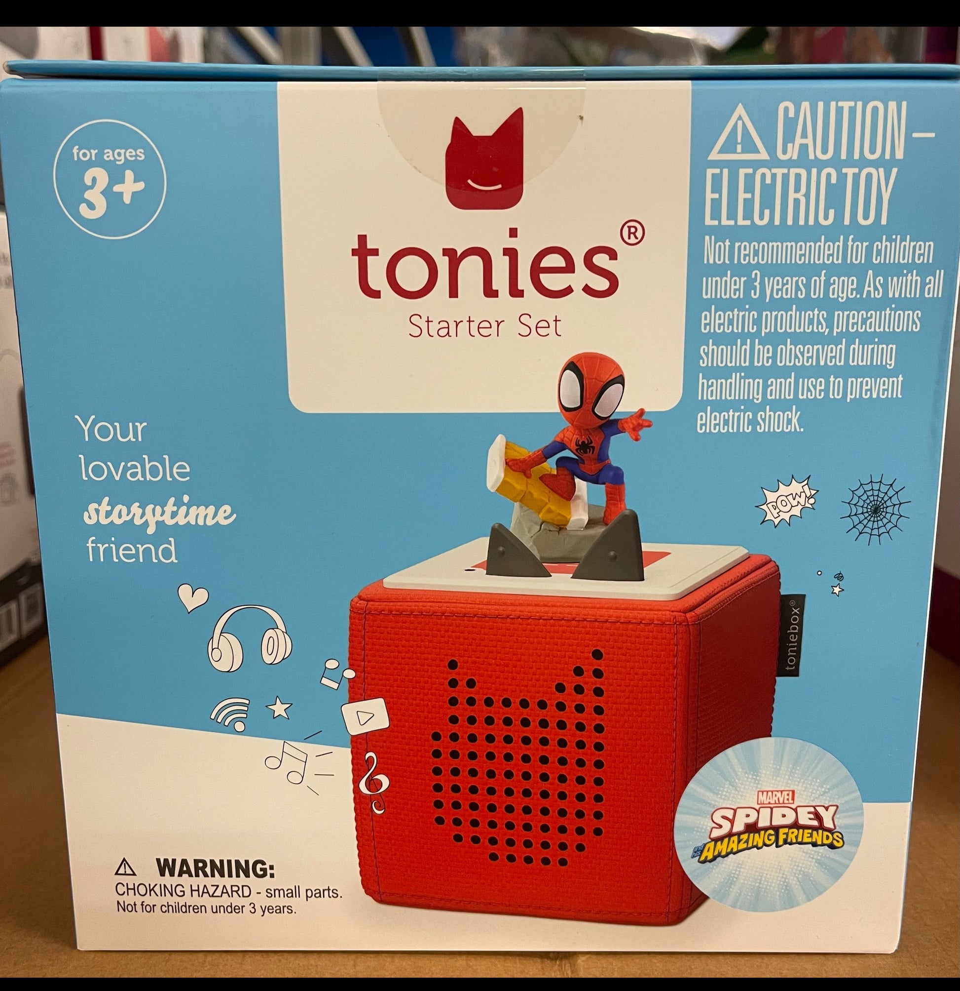 ImagineHaul Toniebox Starter Set with Spidey & His Amazing Friends audio player for kids. Features a red Toniebox with Spiderman figure.