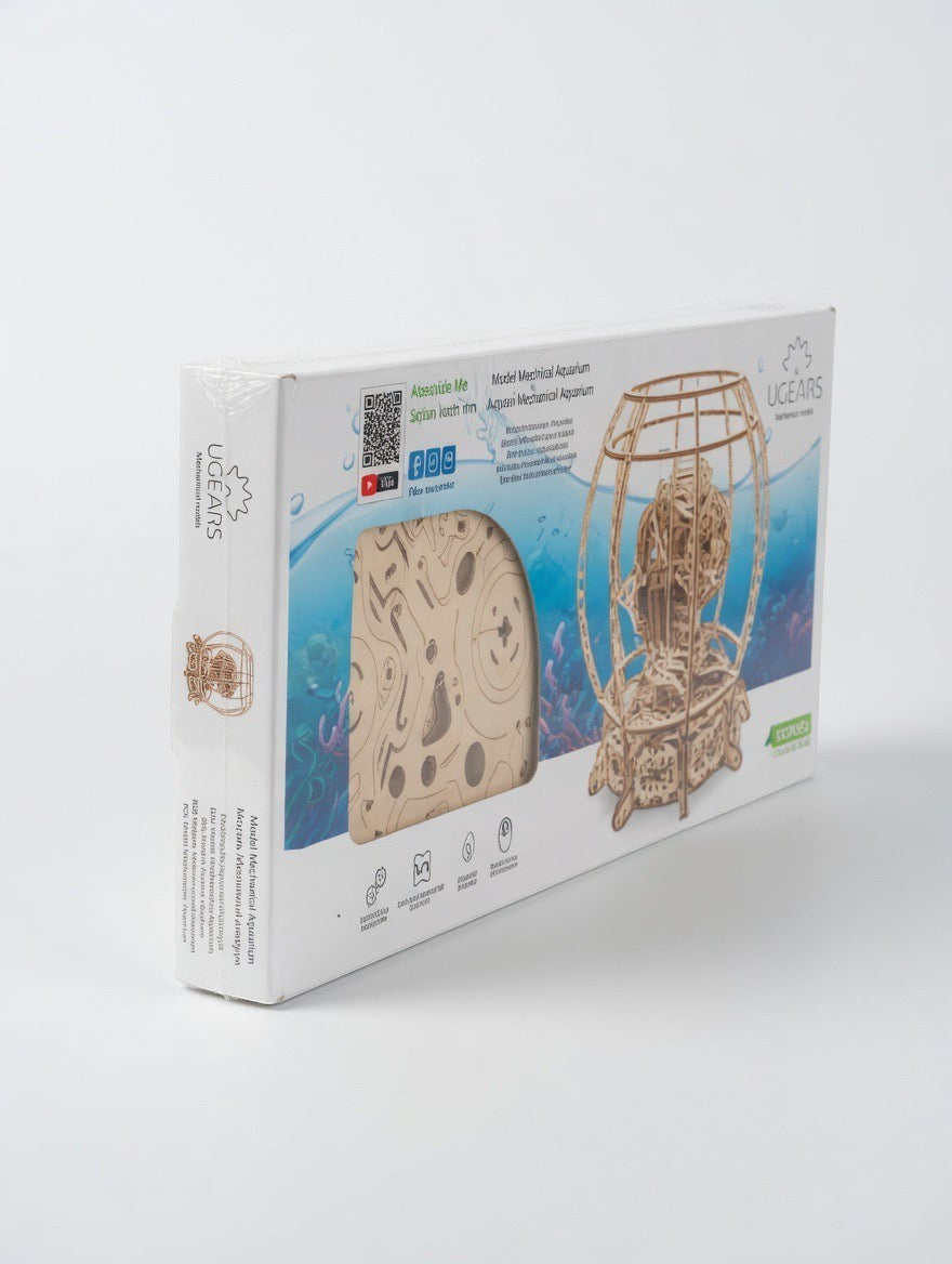 ImagineHaul UGEARS Mechanical Aquarium wooden model kit, 325-piece 3D puzzle with moving fish display.