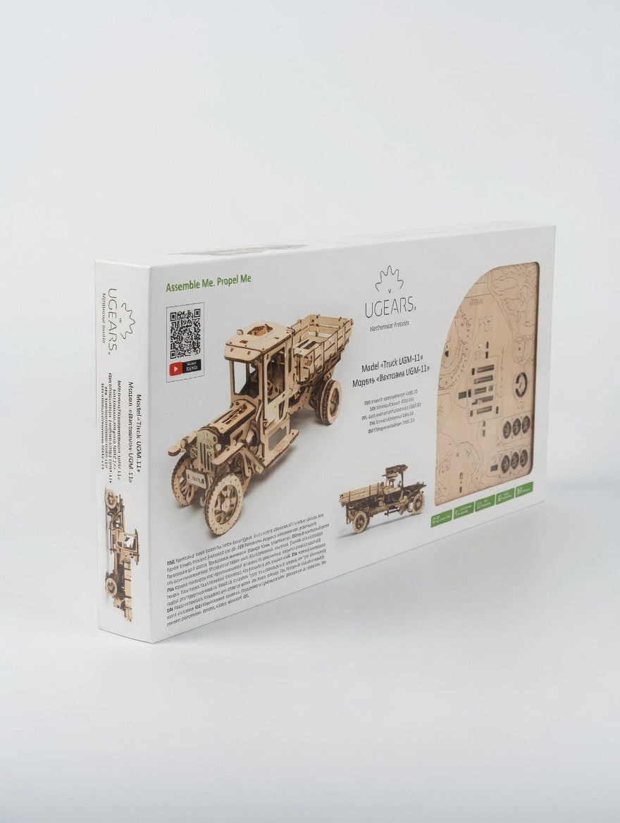 ImagineHaul UGEARS Truck UGM-11 mechanical wooden model kit, a 3D puzzle with 420 laser-cut birch plywood pieces.